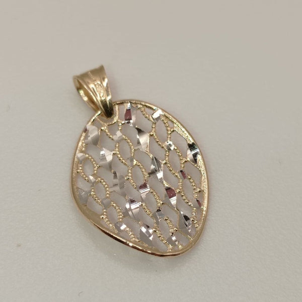 Ciondolo pendente in oro giallo 18 kt 750 forma ovale effetto rete con particolari in oro bianco diamantato