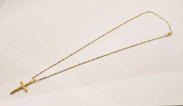 Collana in oro bicolore 750/1000 18 kt  maglia vuota con crocifisso cm 50