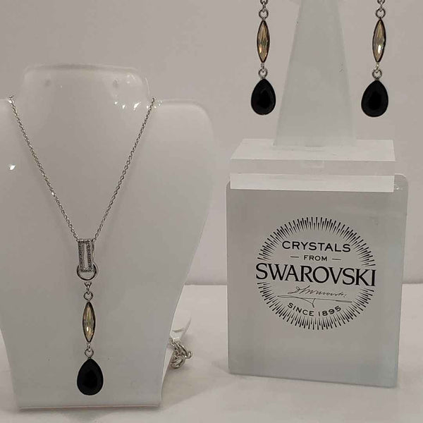 collana in argento 925 con pendente in elementi Swarovski colore nero e beige  marca Spark