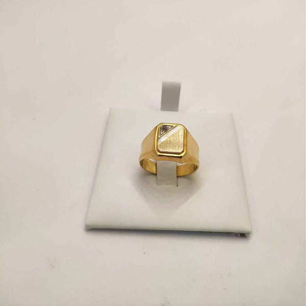 anello uomo in oro giallo 18 ct 750/00 con centrale lavorato in oro bianco e zircone bianco misura 23 gr 6.90