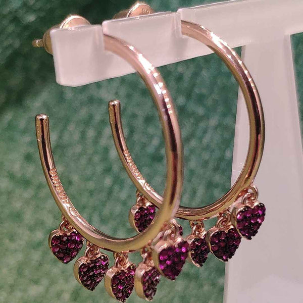 orecchini a cerchio in argento 925 rosè con cuori con rubini sintetici  marca Mabina chiusura a farfalla