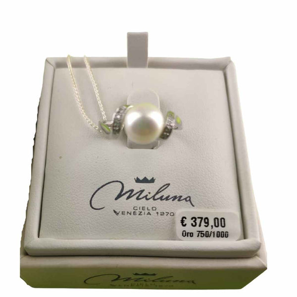 Anello in oro 750 kt 18 con diamanti e perla diamanti pt.tot 2,4 MILUNA