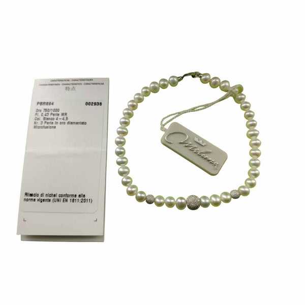 Bracciale filo di perle Miluna con attacco ed inserti in oro bianco.