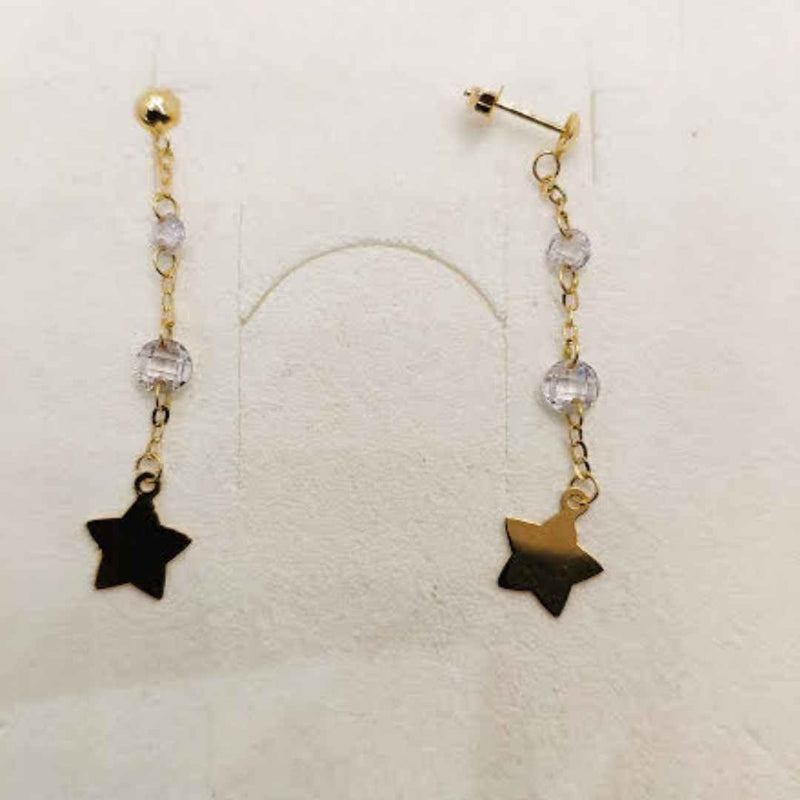 orecchini pendenti con stelle in oro 18 ct 750/00 con inserti in cristalli trasparenti chiusura dietro a farfalla