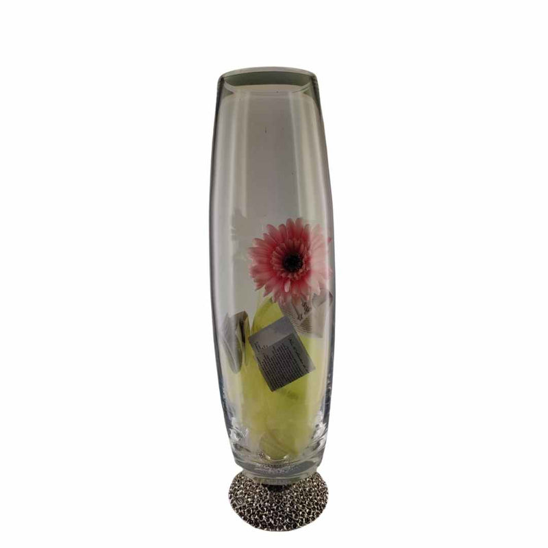 Vaso Fiori in cristallo e resina argentata Marca Acca  b 10cm  - h 44 cm